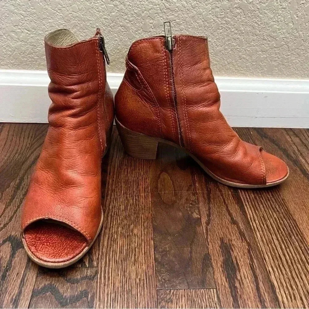Matisse Folk Brick Red Leather Peep Toe Booties Boots Shoes Lulus Size 7.5 $167 - Picture 7 of 16